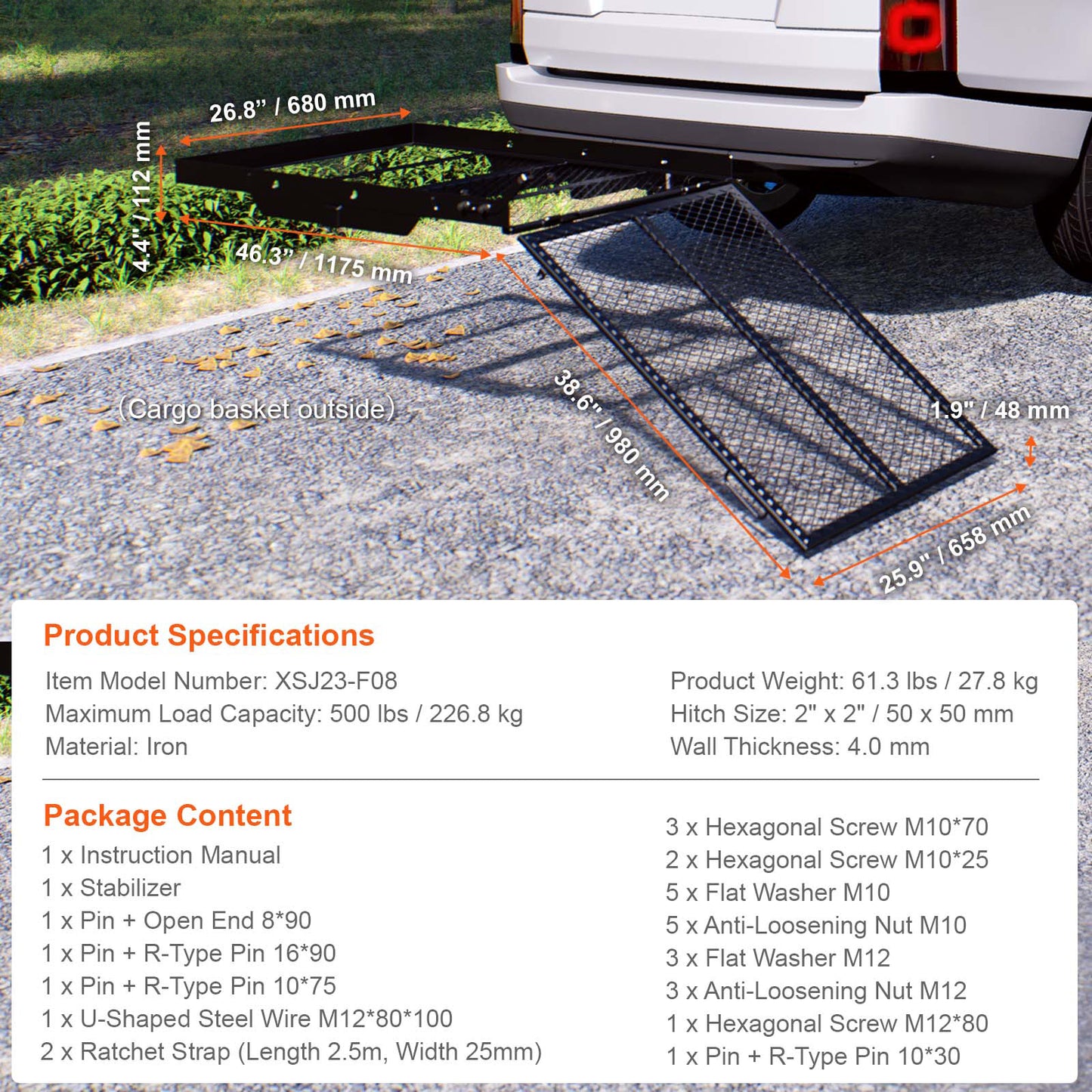 500LBS Mobility Scooter Carrier with Folding Ramp Fits 2" Hitch Receiver