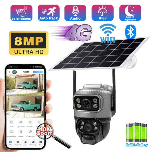 8MP 4K Solar Camera 4G Wifi Outdoor Dual Lens