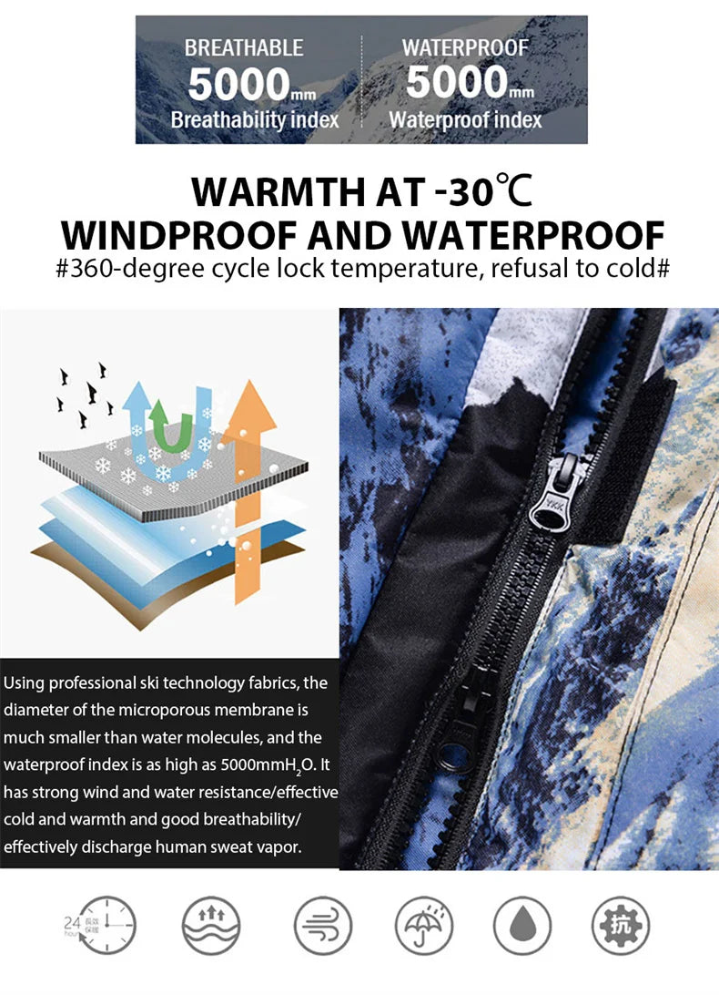 Snow Mountain  Ski Suits for Men Women Couples Windproof Waterproof