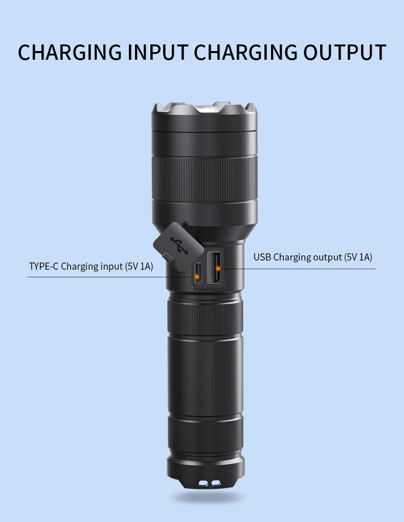 LEP White Laser Flashlight 1200-1500 Meters Rechargeable Battery
