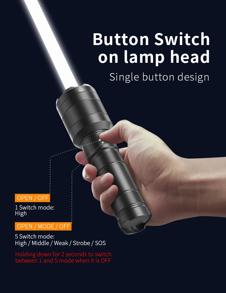 LEP White Laser Flashlight 1200-1500 Meters Rechargeable Battery