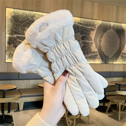 Ski Gloves Women Winter Fleece Thickened Warm Plush Cotton