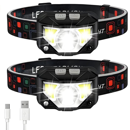 USB Rechargeable LED Headlamp - Waterproof  Light for  Outdoor Activities
