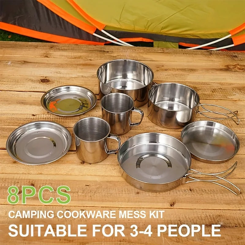 8Pcs Camping Cookware Set Stainless Steel