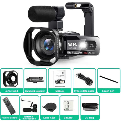 8K Digital 48MP  18X Digital Zoom  3'' LCD Touch Screen Portable  Camcorder