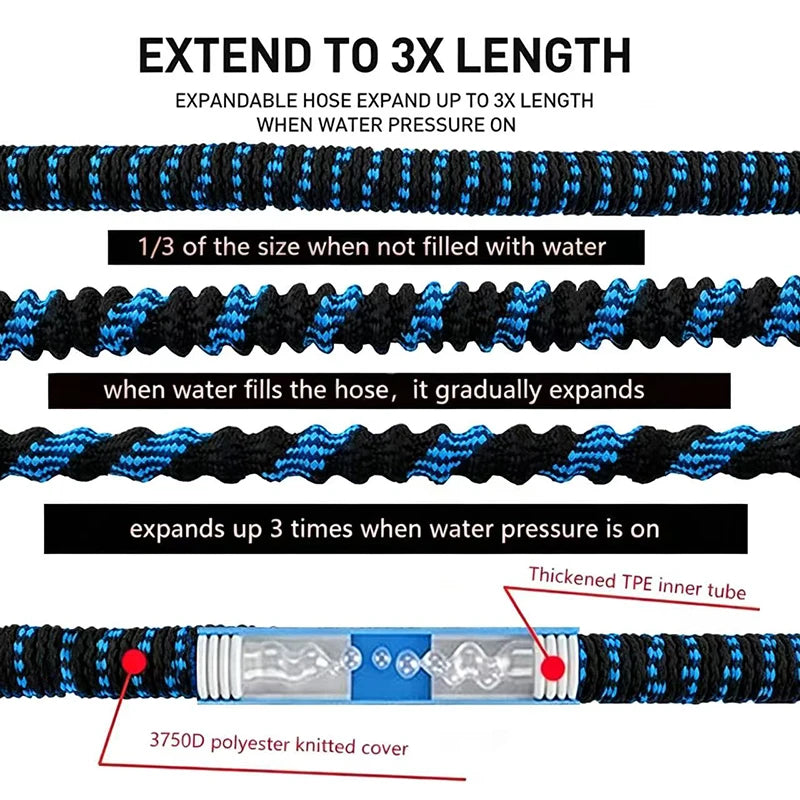 25FT-100FT Expandable Magic Hose High Pressure Car Wash Hose With Spray Gun Set Outdoor Watering Irrigation Tool Garden Hose