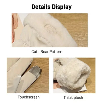 Ski Gloves Women Winter Fleece Thickened Warm Plush Cotton