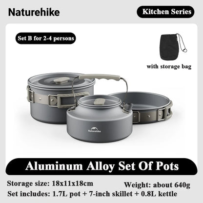 Naturehike Camping Pot Set 4-7 Persons Aluminum Alloy Cookware