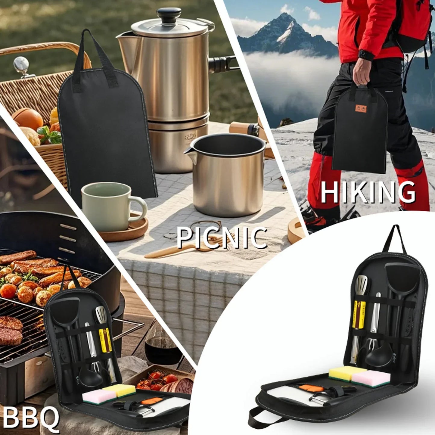 Portable outdoor utensils set of 10 pieces titanium