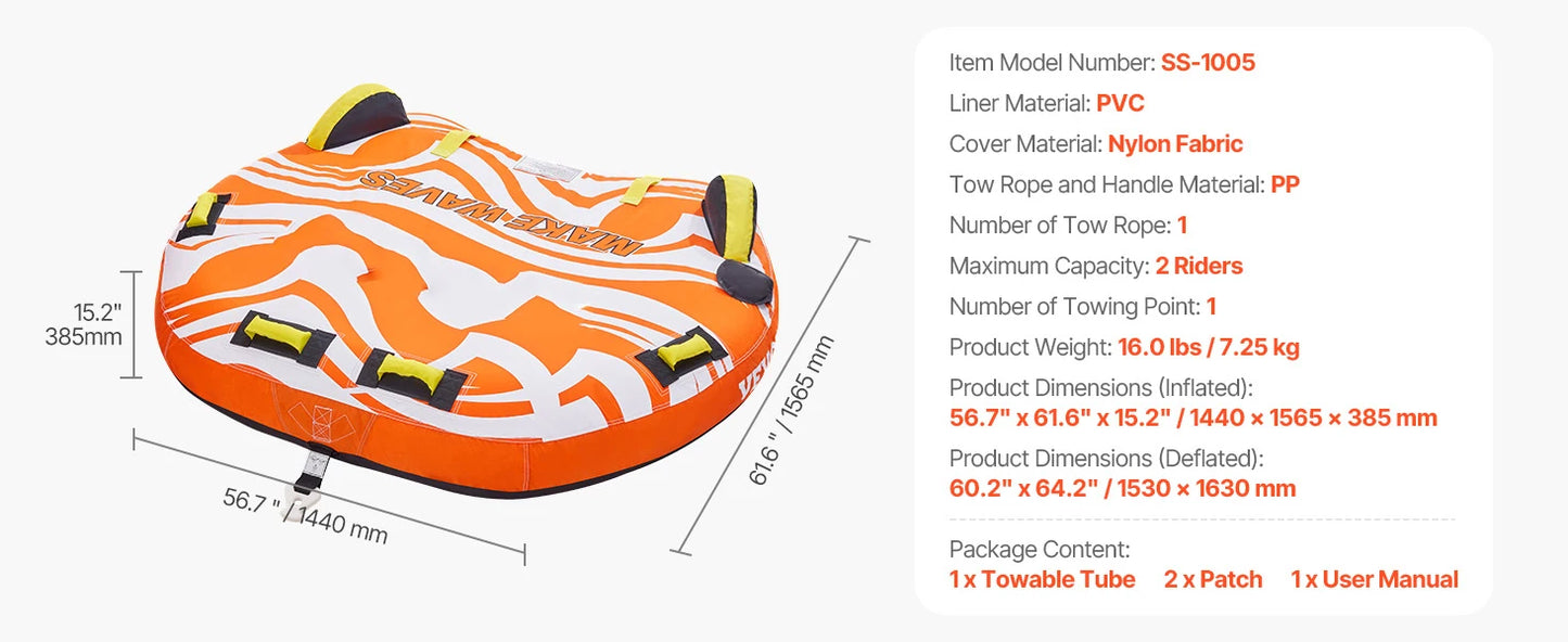 1-2Riders Towable Tube for Boating