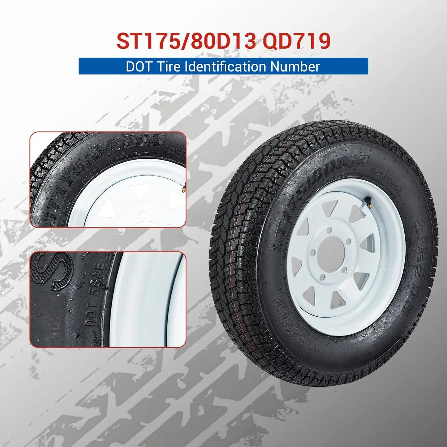 2-Pack Trailer Tires On Rim ST175/80D13 175 80 13 Load Range C 5-Lug White Spoke