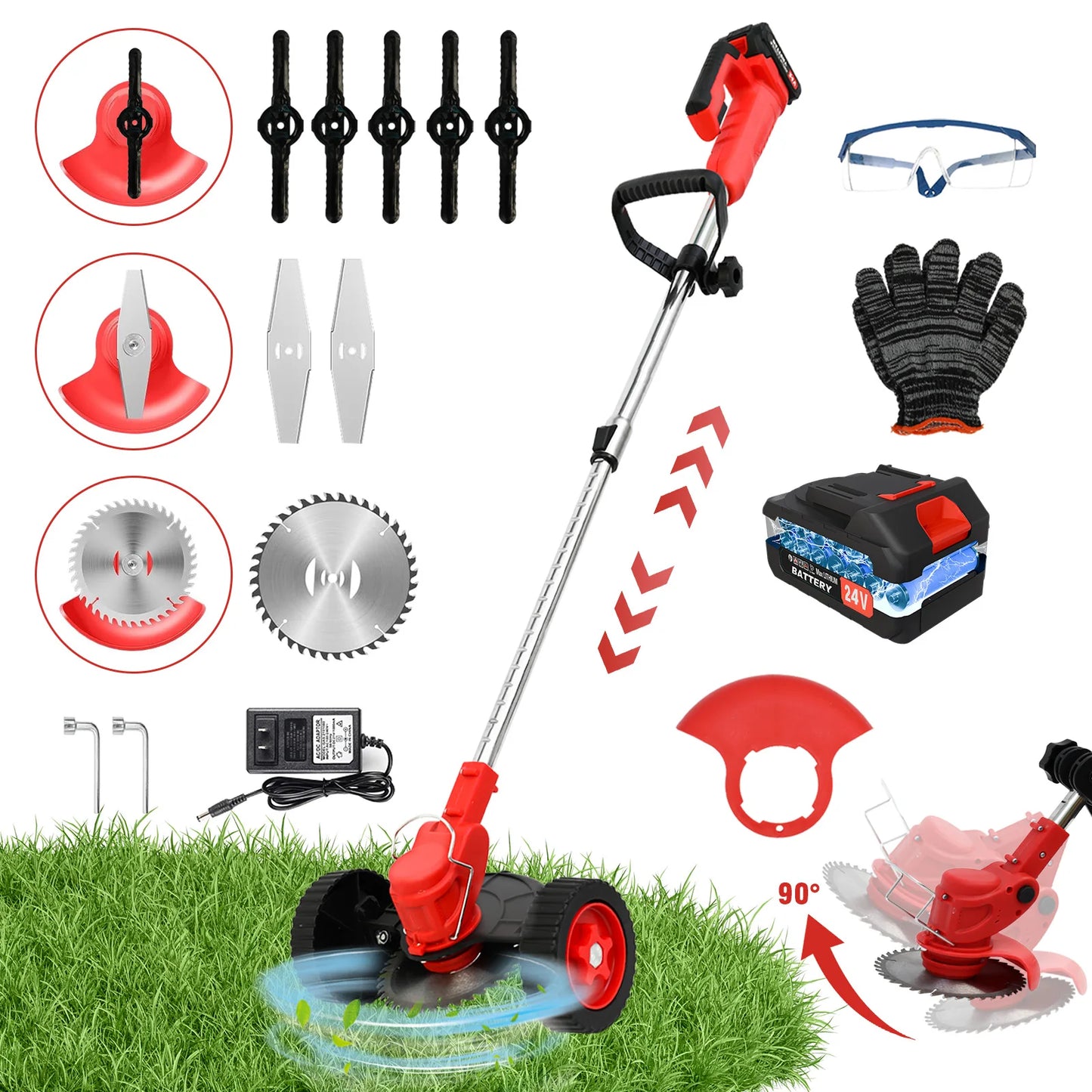21V Cordless Weed Whacker Grass Trimmer  Edger with Wheels