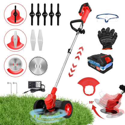 21V Cordless Weed Whacker Grass Trimmer  Edger with Wheels