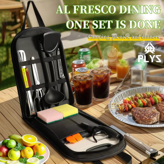 Portable outdoor utensils set of 10 pieces titanium