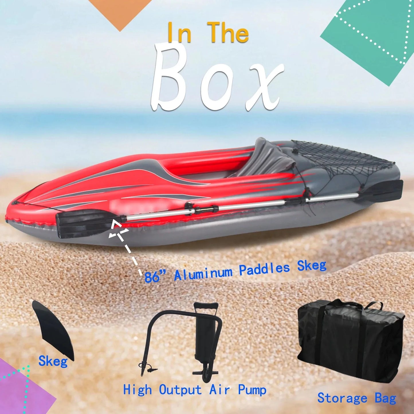 Inflatable Red Kayak  1 Person Adult Canoe,  High-Output Pump