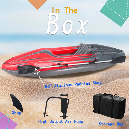 Inflatable Red Kayak  1 Person Adult Canoe,  High-Output Pump