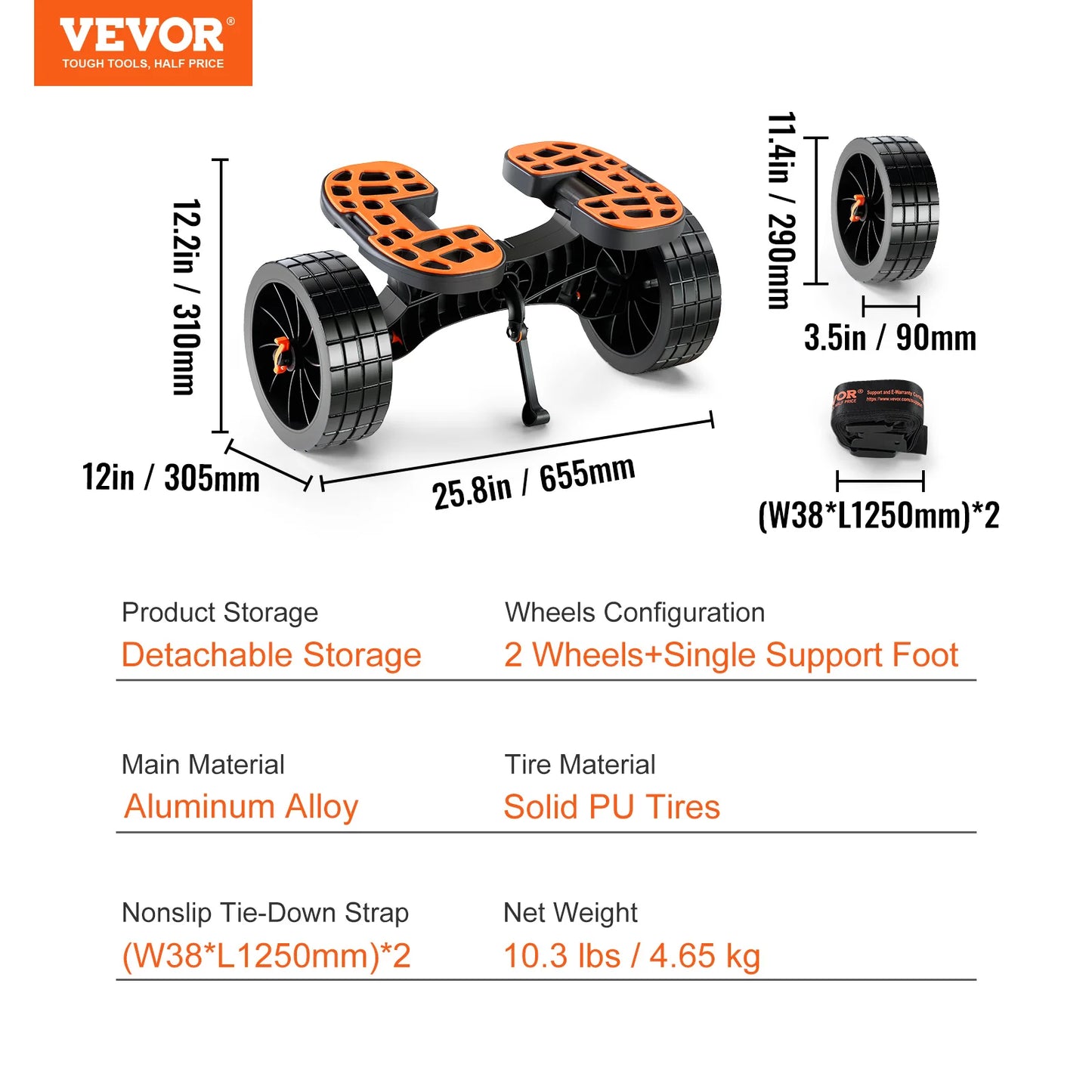 VEVOR 320lbs Kayak Cart  Adjustable Brackets for Paddleboards