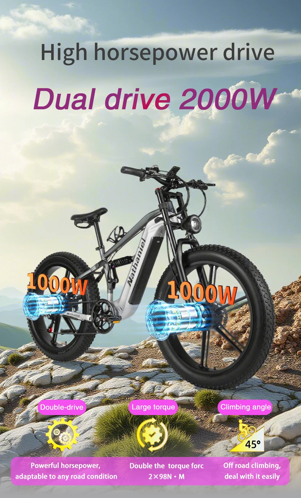 Nathaniel SYR09  26*4.0 electric bike, dual motor 2000W