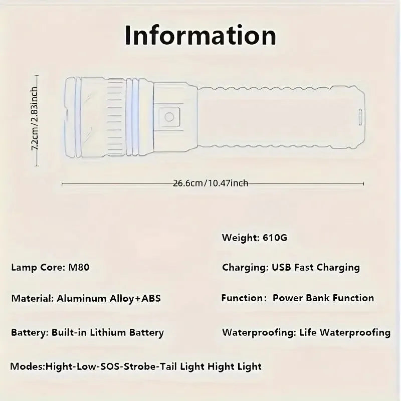 10000W Rechargeable Flash Light Emergency Spotlight