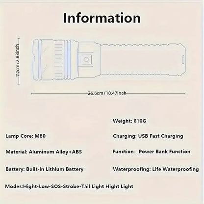 10000W Rechargeable Flash Light Emergency Spotlight