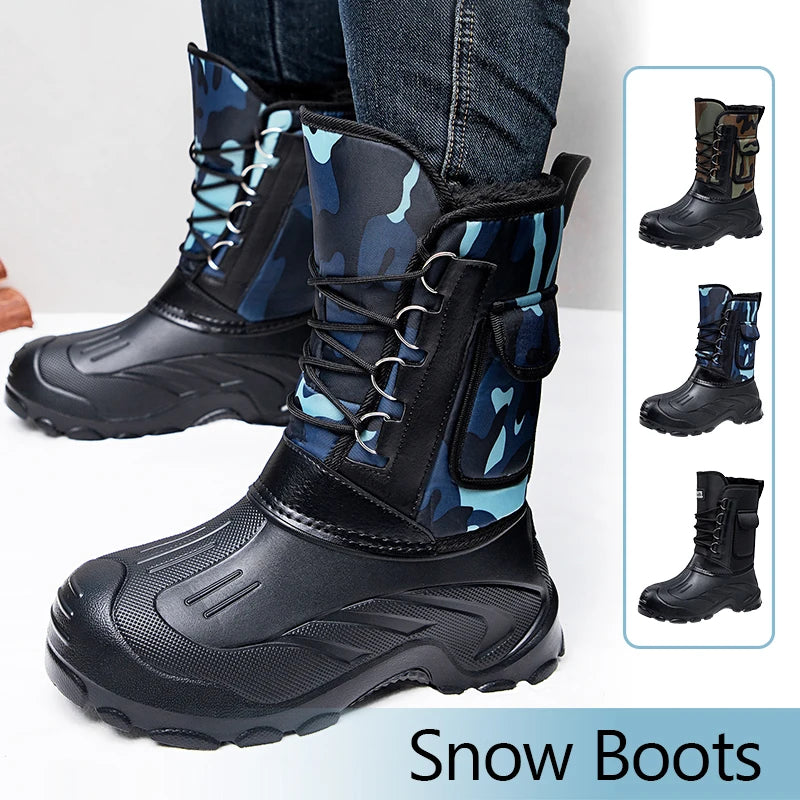 Warm Men Plush Snow Boots High Top Winter Men's Mid Calf Boots Waterproof Motorcycle Outdoor Anti-Slip Men Hiking Boots New