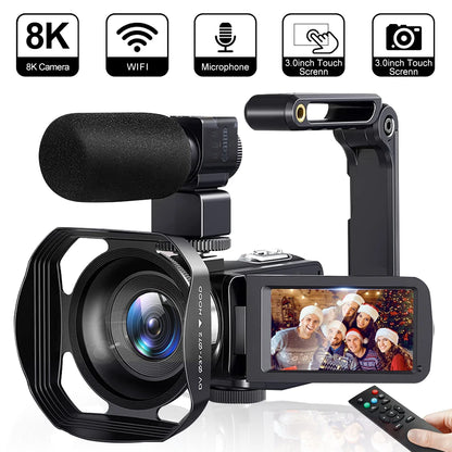 8K Digital 48MP  18X Digital Zoom  3'' LCD Touch Screen Portable  Camcorder