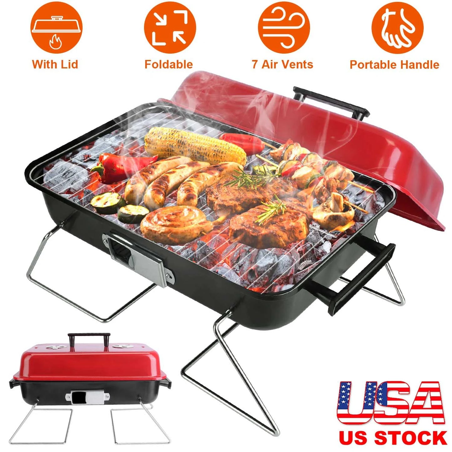 Portable Charcoal BBQ Grill Folding Tabletop Smoker