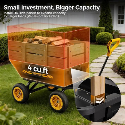 Expandable 10 Heavy-Duty Garden Dump Cart with 900lb Capacity and Quick-Release Dumping