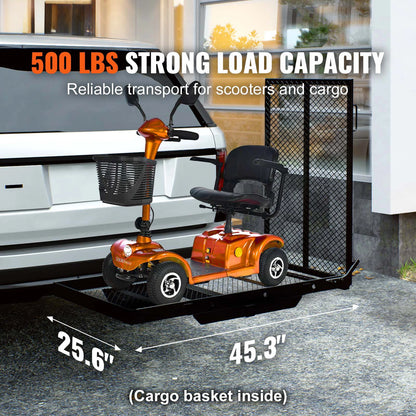500LBS Mobility Scooter Carrier with Folding Ramp Fits 2" Hitch Receiver
