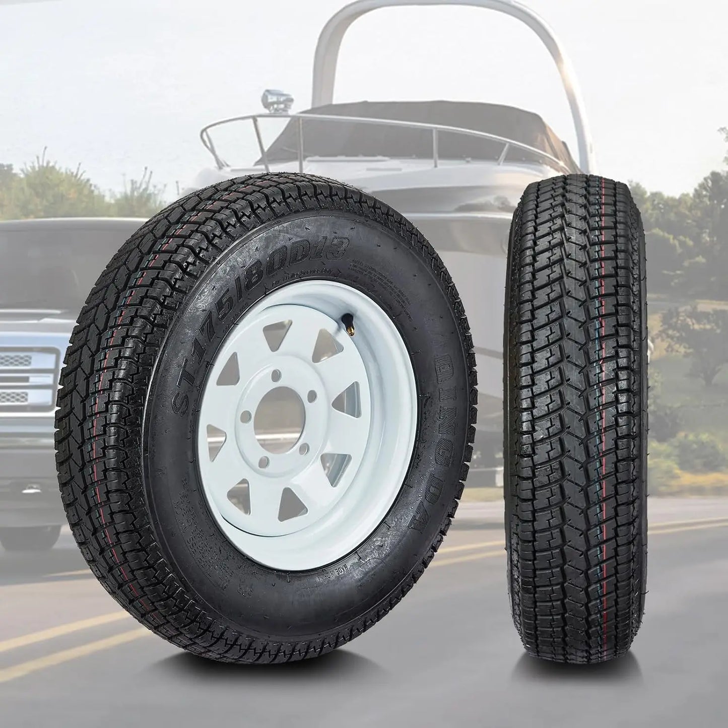 2-Pack Trailer Tires On Rim ST175/80D13 175 80 13 Load Range C 5-Lug White Spoke