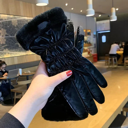 Ski Gloves Women Winter Fleece Thickened Warm Plush Cotton