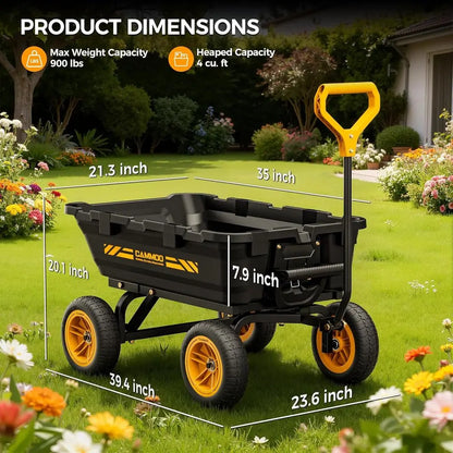 Expandable 10 Heavy-Duty Garden Dump Cart with 900lb Capacity and Quick-Release Dumping