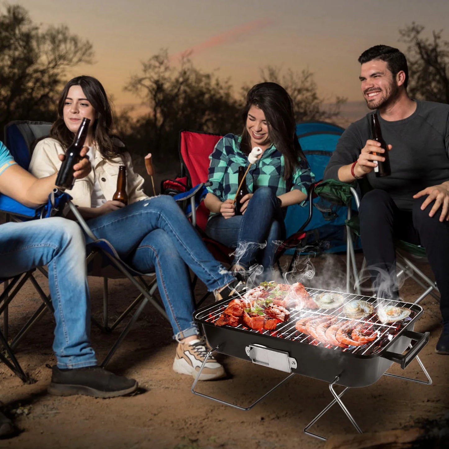 Portable Charcoal BBQ Grill Folding Tabletop Smoker