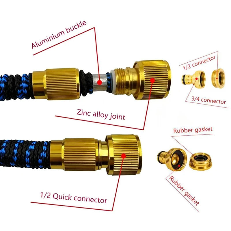 25FT-100FT Expandable Magic Hose High Pressure Car Wash Hose With Spray Gun Set Outdoor Watering Irrigation Tool Garden Hose