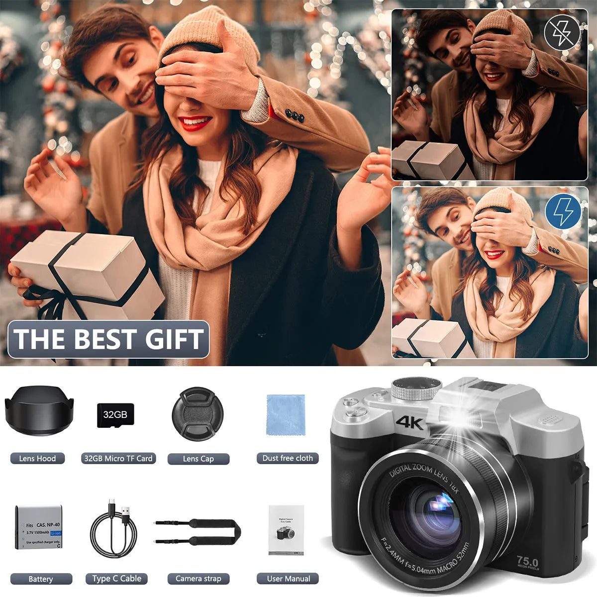75MP Digital Camera With Flip Screen &18X Digital Zoom