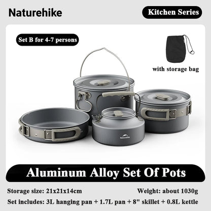 Naturehike Camping Pot Set 4-7 Persons Aluminum Alloy Cookware