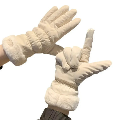 Ski Gloves Women Winter Fleece Thickened Warm Plush Cotton