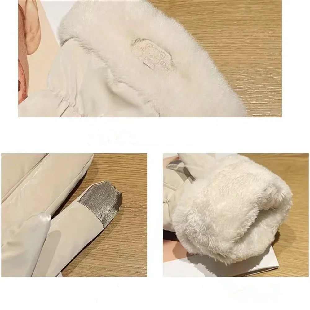 Ski Gloves Women Winter Fleece Thickened Warm Plush Cotton