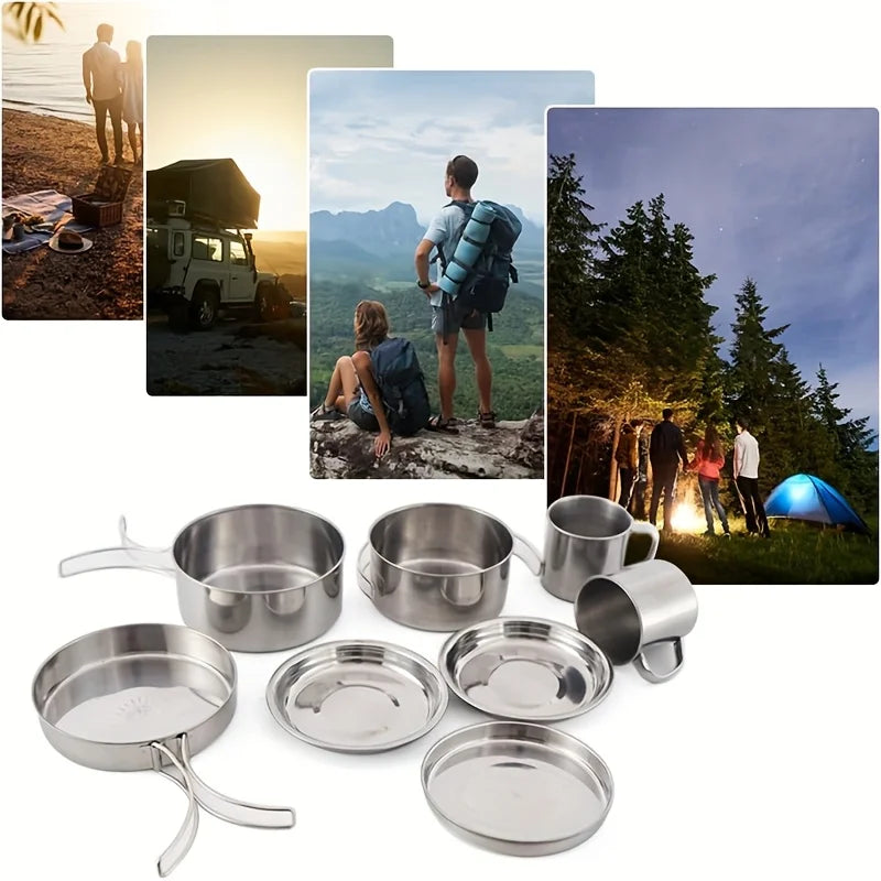 8Pcs Camping Cookware Set Stainless Steel