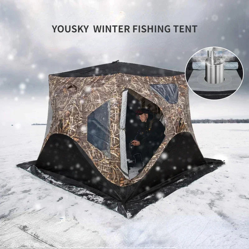 YOUSKY Outdoor Ice Fishing Tent 3-4 Person with Chimney Vent