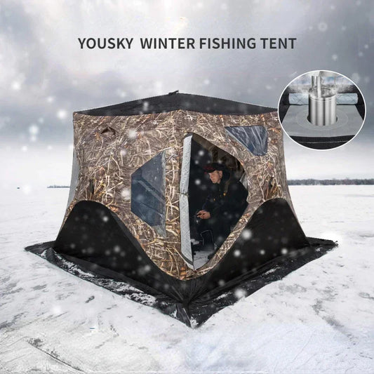 YOUSKY Outdoor Ice Fishing Tent 3-4 Person with Chimney Vent