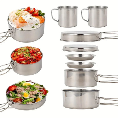 8Pcs Camping Cookware Set Stainless Steel