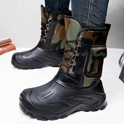 Warm Men Plush Snow Boots High Top Winter Men's Mid Calf Boots Waterproof Motorcycle Outdoor Anti-Slip Men Hiking Boots New