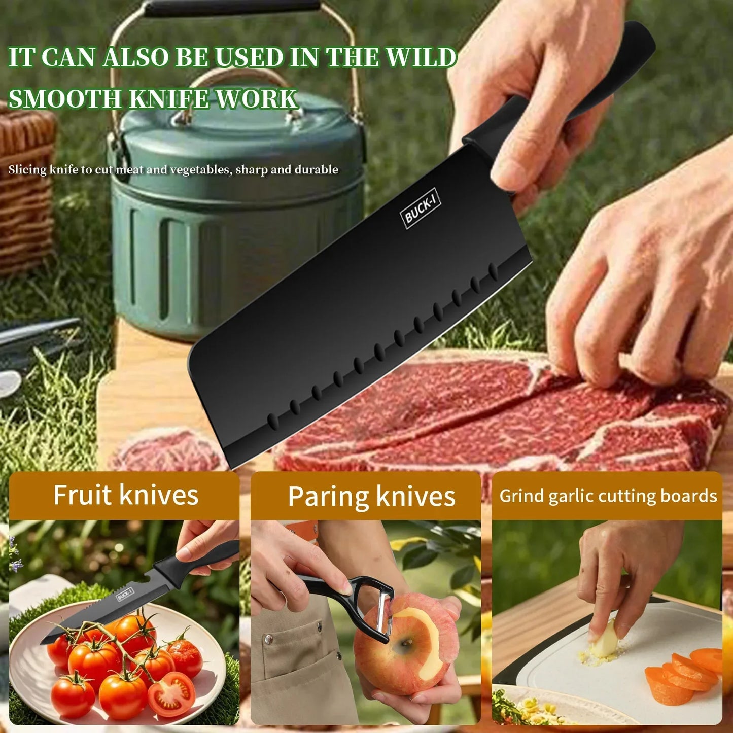 Portable outdoor utensils set of 10 pieces titanium