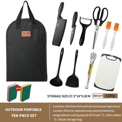 Portable outdoor utensils set of 10 pieces titanium