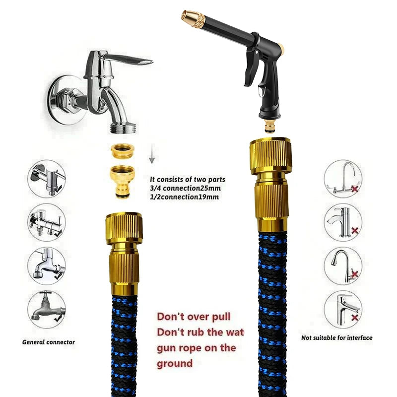25FT-100FT Expandable Magic Hose High Pressure Car Wash Hose With Spray Gun Set Outdoor Watering Irrigation Tool Garden Hose