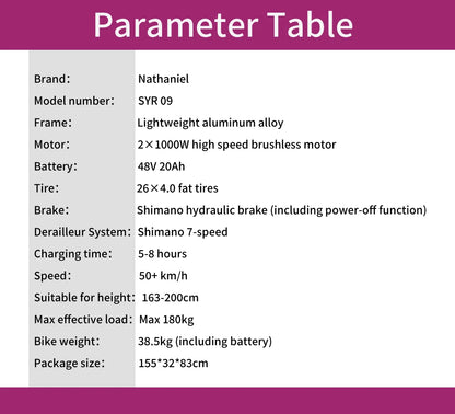 Nathaniel SYR09  26*4.0 electric bike, dual motor 2000W