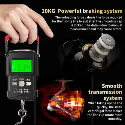Fishing Reel, He1000-7000 Series, 5.2:1 Gear Ratio, Aluminum Alloy Body