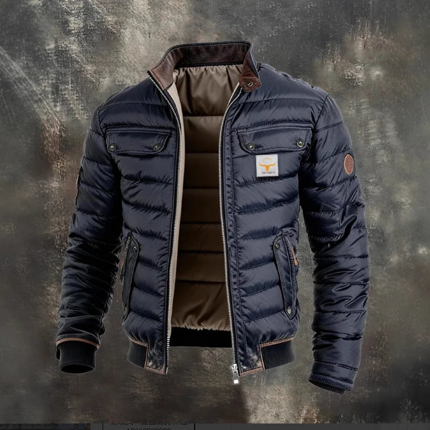 2026 Men's Vintage Leather Quilted Thermal Zip  Jacket