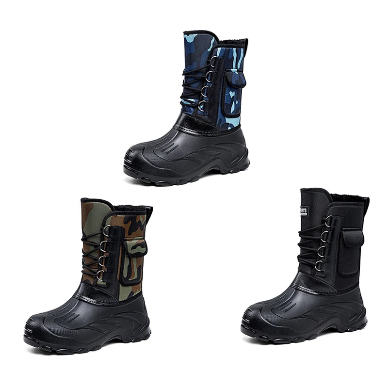 Warm Men Plush Snow Boots High Top Winter Men's Mid Calf Boots Waterproof Motorcycle Outdoor Anti-Slip Men Hiking Boots New